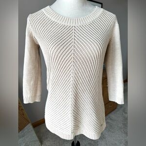 Tommy Hilfiger crew neck sweater cotton blend knit tan beige 3/4 sleeves size s